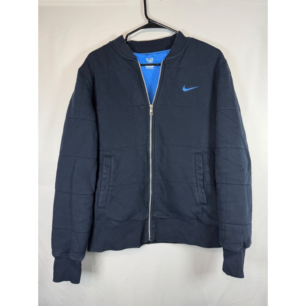 Nike The Athletic Dept Mens Black Quilted Bomber Jacket Blue Lining Large